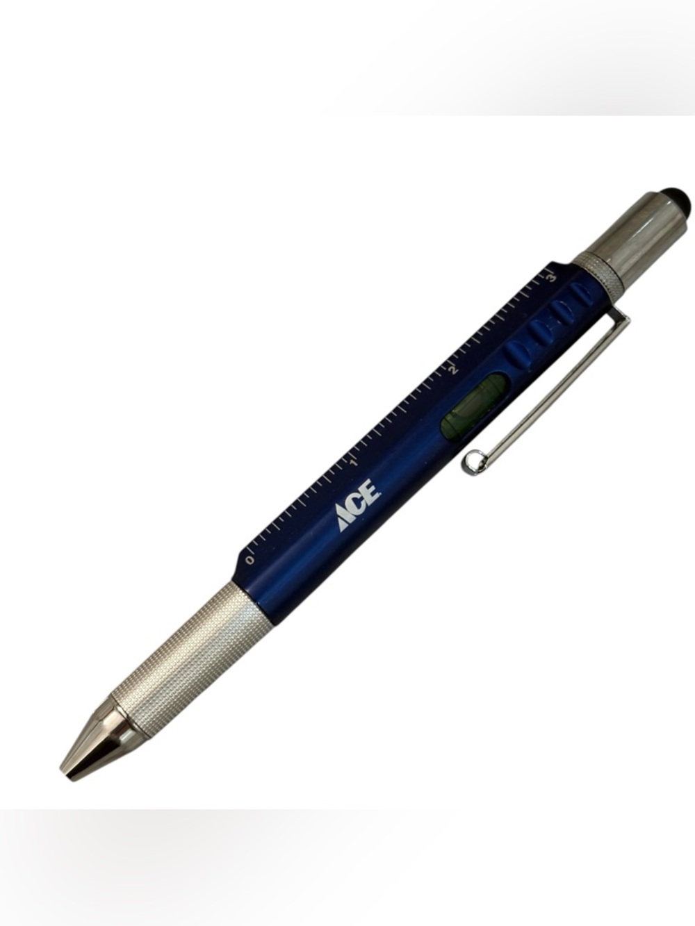 Vintage Ace Hardware Pen Ruler Level Blue Ink Blue Silver-Tone Barrel White Logo